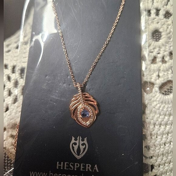 Hespera Beautiful Rose Gold Necklace with Blue Stone New - Picture 3 of 6